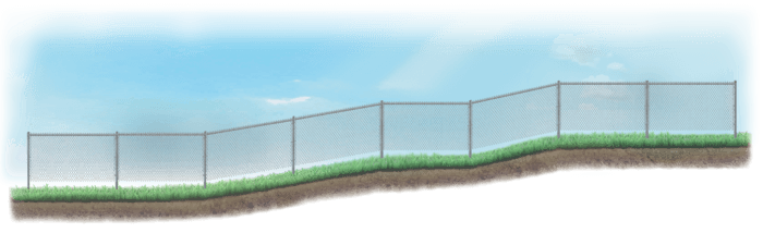 Racked fence on sloped ground in Houston Texas