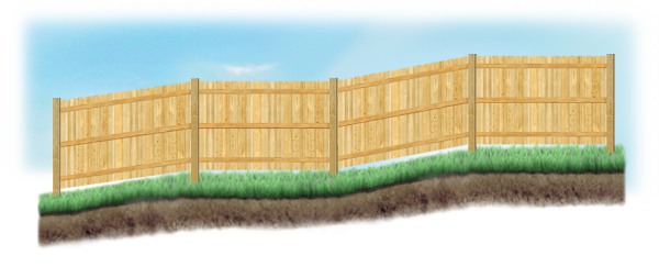 A stepped fence on sloped ground in Houston Texas