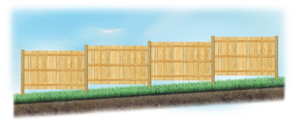 A stepped fence on sloped ground in Houston Texas