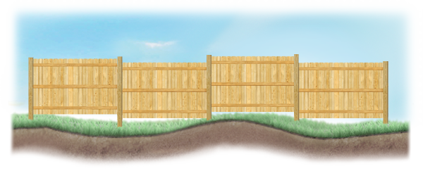 A stepped fence on sloped ground in Houston Texas