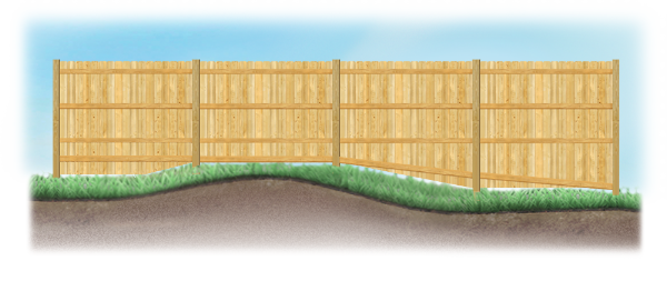 A stepped fence on sloped ground in Houston Texas